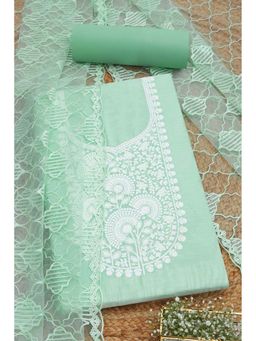 Soch - Women Sea Green Chanderi Embroidered Unstitched Top with Bottom & Dupatta (Set of 3)