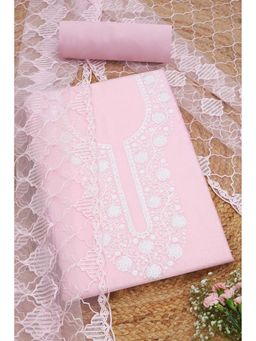 Soch - Women Pink Chanderi Embroidered Unstitched Top with Bottom & Dupatta (Set of 3)