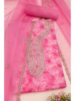 Soch - Women Pink Organza Floral Print Unstitched Top with Bottom & Dupatta (Set of 3)
