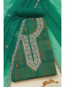 Soch - Women Teal Organza Ethnic Motif Unstitched Top with Bottom & Dupatta (Set of 3)