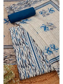 Soch - Women Navy Blue Linen Abstract Print Unstitched Top with Bottom & Dupatta (Set of 3)