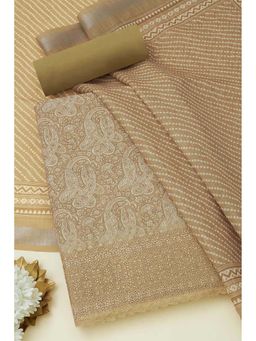 Soch - Women Beige Linen Paisley Print Unstitched Top with Bottom & Dupatta (Set of 3)
