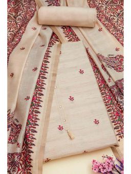 Soch - Women Pink Tussar Botanical Print Unstitched Top with Bottom & Dupatta (Set of 3)