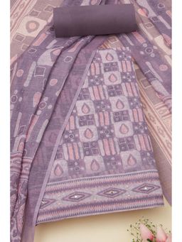 Soch - Women Lavender Linen Geometric Print Unstitched Top with Bottom & Dupatta (Set of 3)