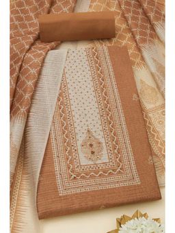 Soch - Women Brown Tussar Ethnic Motif Unstitched Top with Bottom & Dupatta (Set of 3)