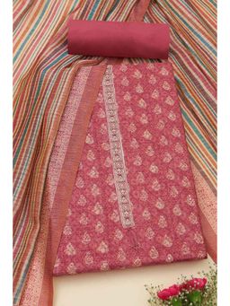 Soch - Women Blush Pink Tussar Abstract Print Unstitched Top with Bottom & Dupatta (Set of 3)