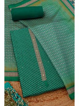 Soch - Women Teal Tussar Geometric Print Unstitched Top with Bottom & Dupatta (Set of 3)