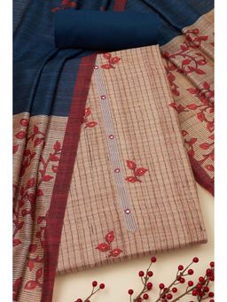 Soch - Women Blue Tussar Botanical Print Unstitched Top with Bottom & Dupatta (Set of 3)