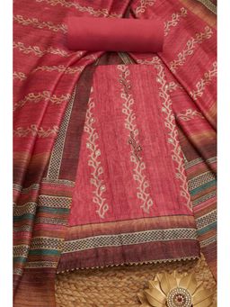 Soch - Women Pink Tussar Botanical Print Unstitched Top with Bottom & Dupatta (Set of 3)