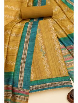 Soch - Women Mustard Tussar Botanical Print Unstitched Top with Bottom & Dupatta (Set of 3)