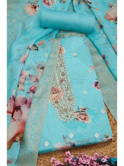 Soch - Women Powder Blue Organza Floral Print Unstitched Top with Bottom & Dupatta (Set of 3)