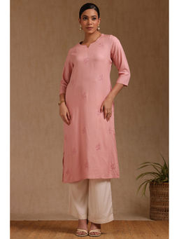 Soch - Women Blush Pink Viscose Embroidered Kurta with Thread Work
