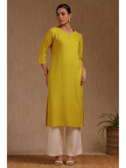 Soch - Women Yellow Viscose Embroidered Kurta with Thread Work