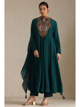 Soch - Women Teal Viscose Crepe Floral Print Kurta with Pant & Dupatta (Set of 3)