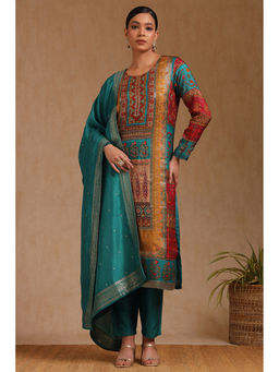 Soch - Women Teal Viscose Ethnic Motif Kurta with Pant & Dupatta (Set of 3)