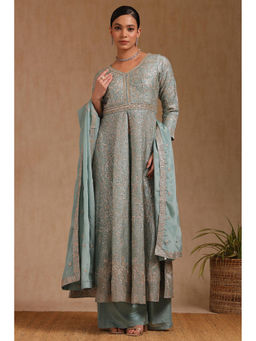 Soch - Women Sea Green Embroidered Kurta with Palazzo & Dupatta (Set of 3)