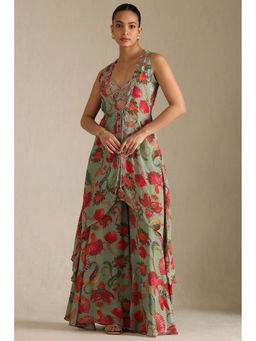 Soch - Women Green Crepe Floral Print Co-Ord (Set of 3)