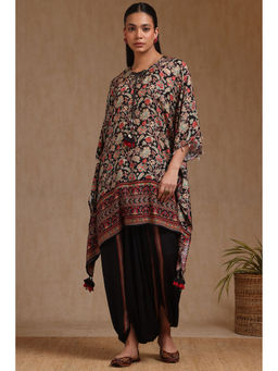 Soch - Women Black Muslin Floral Print Kaftan Kurta with Dhoti (Set of 2)