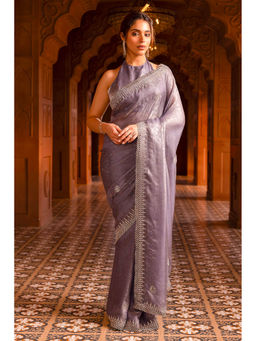 Soch - Women Lavender Georgette Floral Print Saree with Unstitched Blouse