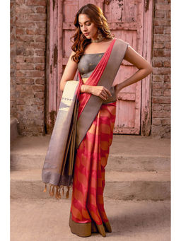 Soch - Women Pink Tussar Zari Woven Saree with Unstitched Blouse