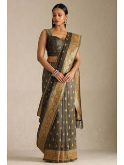 Soch - Women Olive Tussar Zari Woven Saree with Unstitched Blouse