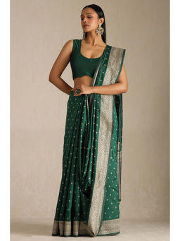 Soch - Women Green Tussar Woven Design Saree with Unstitched Blouse