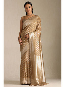 Soch - Women Beige Tussar Floral Print Saree with Unstitched Blouse