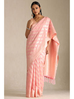 Soch - Women Blush Pink Tussar Woven Design Saree with Unstitched Blouse