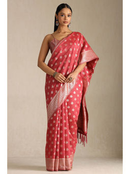 Soch - Women Pink Tussar Woven Design Saree with Unstitched Blouse