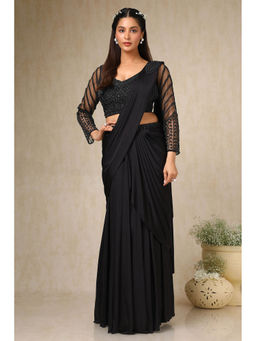 Soch - Women Black Nylon Blend Ready To Wear Saree with Stitched Blouse