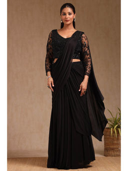 Soch - Women Black Nylon Blend Solid Ready To Wear Saree with Stitched Blouse