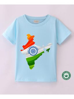 BLUSHES - Blue Cotton Happy Independence Day Theme Printed T-Shirt