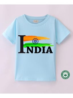 BLUSHES - Blue Cotton Happy Independence Day Theme Printed T-Shirt