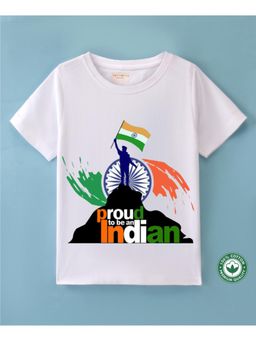 BLUSHES - White Cotton Proud To Be Indian Theme Printed T-Shirt