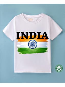 BLUSHES - White Cotton Happy Independence Day Theme Printed T-Shirt