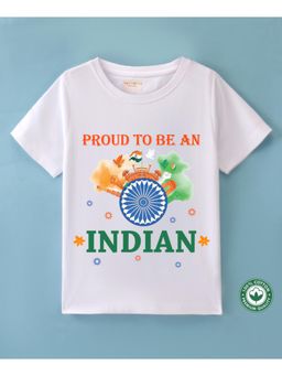 BLUSHES - White Cotton Proud To Be Indian Theme Printed T-Shirt