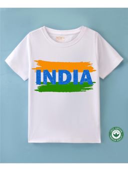 BLUSHES - White Cotton Happy Independence Day Printed T-Shirt