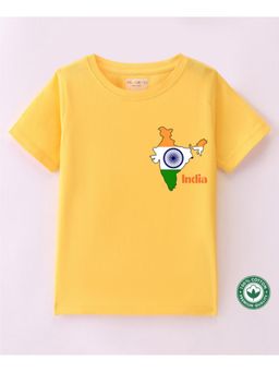 BLUSHES - Yellow Cotton Happy Independence Day Theme Printed T-Shirt