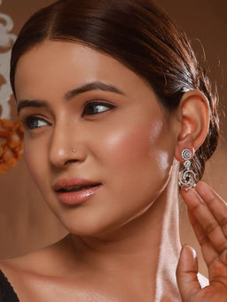 Saraf RS Jewellery - Silver Plated Zircon Quirky Luxe Dropdown Earrings