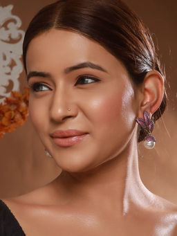 Saraf RS Jewellery - Silver Plated White Ad And Pearl Luxe Designer Floral Designer Earrings