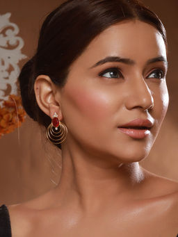 Saraf RS Jewellery - 24K Gold Plated Red Ruby Circular Minimal Chunky Chandbali Luxe Drop Earrings
