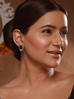 Saraf RS Jewellery - Silver Plated Black Zircon Minimal Luxe Studs Earrings