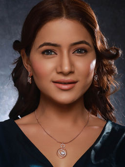 Saraf RS Jewellery - Rose Gold Plated Zircon Studded Solitaire Minimal Pendant Necklace Jewellery Set