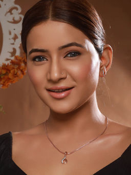 Saraf RS Jewellery - Rose Gold Plated Ad Studded Swirl Minimal Pendant Necklace Jewellery Set