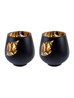 Voncasa - Glass T Light Candle Holder Pack Of 2 - Black