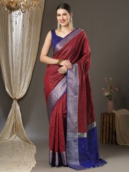Akhilam - Womens Aura Silk Rust Woven Designer Saree with Unstitched Blouse