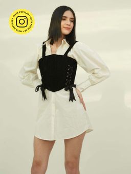 IT GIRL - Faye Ivory and Black Mini Shirt Dress with Corset (Set of 2)