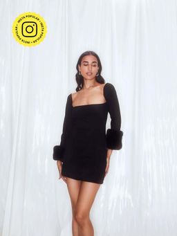 IT GIRL - Caution Black Solid Mini Dress