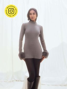 IT GIRL - Snuggle Buddy Grey Solid Mini Dress