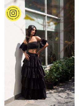 IT GIRL - Black Amalfi Crop Top With Skirt (Set of 2)